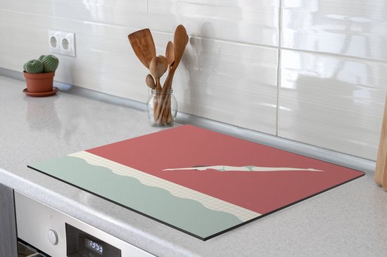 KitchenYeah® Inductie beschermer 60x52 cm - Een illustratie van een vrouw die duikt bij het zwemmen - Kookplaataccessoires - Afdekplaat voor kookplaat - Inductiebeschermer - Inductiemat - Inductieplaat mat