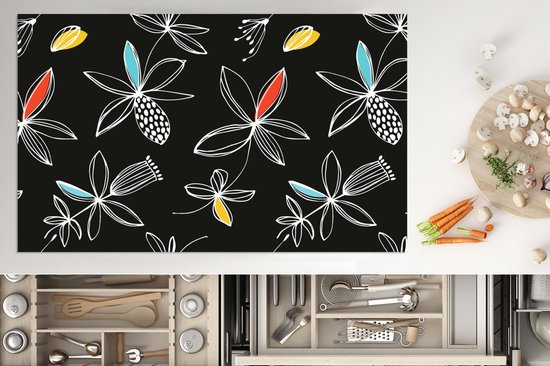 KitchenYeah® Inductie beschermer 90x52 cm - Bloemen - Line Art - Patronen - Kookplaataccessoires - Afdekplaat voor kookplaat - Inductiebeschermer - Inductiemat - Inductieplaat mat