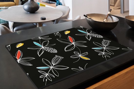 KitchenYeah® Inductie beschermer 90x52 cm - Bloemen - Line Art - Patronen - Kookplaataccessoires - Afdekplaat voor kookplaat - Inductiebeschermer - Inductiemat - Inductieplaat mat