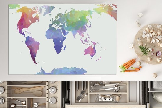 KitchenYeah® Inductie beschermer 80x52 cm - Wereldkaart - Kleuren - Modern - Kookplaataccessoires - Afdekplaat voor kookplaat - Inductiebeschermer - Inductiemat - Inductieplaat mat