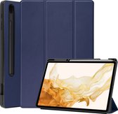 Case2go - Tablet hoes geschikt voor Samsung Galaxy Tab S8 Plus (2022) - 12.4 inch - Flexibel TPU - Tri-Fold Book Case - Met pencil houder - Donker Blauw