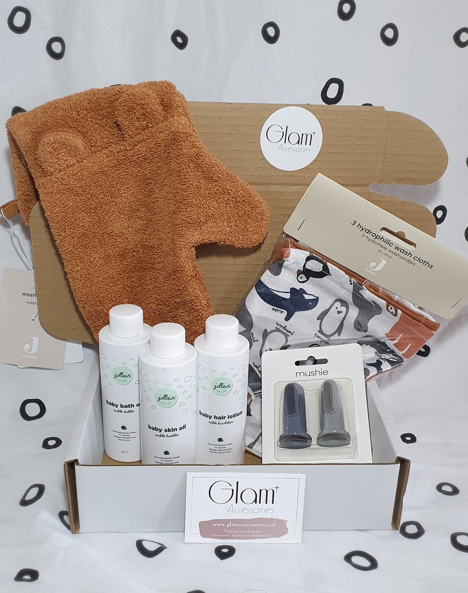 Goedkoopste Geboorte Giftbox Ocean - Kraampakket - 6 artikelen - Jollein - Mushie - Caramel - Blauw - Kraamcadeau - Newborn - Baby Geschenkset - Babyverzorging