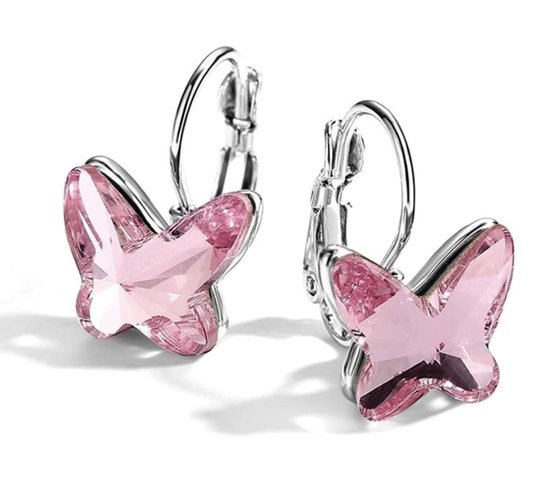 Oorbellen dames | oorhangers dames | vlinder oorbellen | roze oorbellen | zilverkleurig | meisjes oorbellen | cadeau voor vrouw |