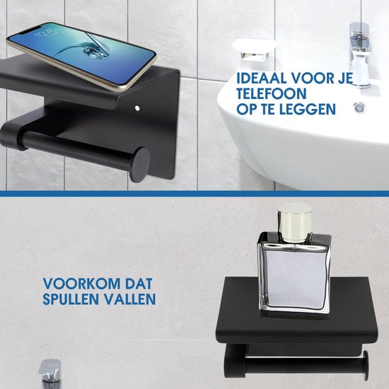 Jumada's Toiletrolhouder - Incl 2 handdoekhaakjes (zelfklevend) - Zwart