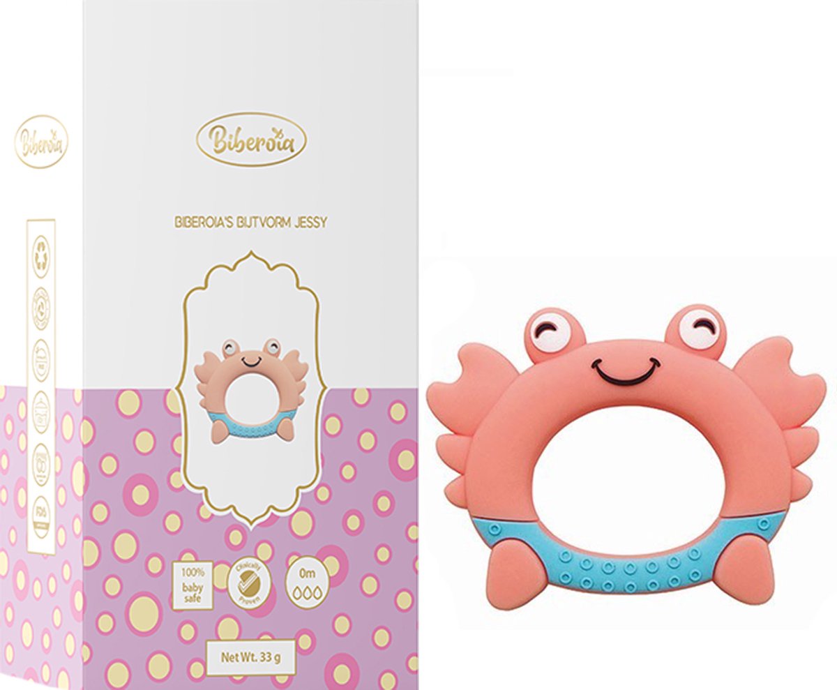 Goedkoopste Biberoia® Bijtring Soft Krabbetje – Baby speelgoed - Badspeelgoed - Kraamcadeau – Babyshower cadeau – Vanaf 0 maanden - Peach