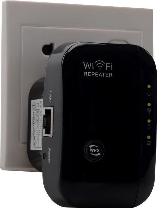 Prise amplificateur WiFi - Zwart- Répéteur Wifi - 300 Mbps - Sans fil - Internet partout - Amplificateur de signal - Ethernet - Prolongateur de portée sans fil - 300 mbps - 2,4 Ghz