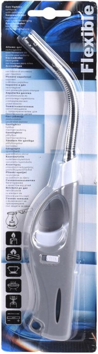 Goedkoopste 1x Flexibele gas/bbq/keuken aanstekers navulbaar - grijs/wit - 27 cm - Kinderslot - Flexibele hals