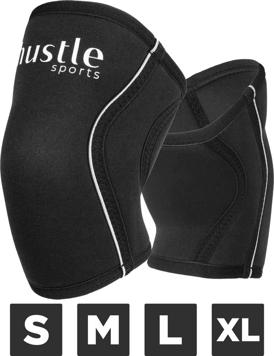 hustle - hustle sports - 2 Stuks Knee sleeves - 7MM - Powerlifting - Kniebrace - Knieband - Krachttraining Accesoires - Squats - Fitness, Bodybuilding en Crossfit - Zwart met Wit - Maat: M