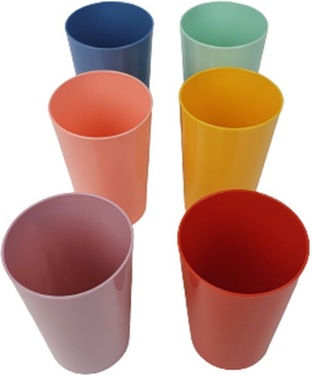 Kinder drinkbeker set MATS - Multicolor - Kunststof - ⌀ 6,5 x h 10 cm - Set van 6 - Beker - Drinken - Limonadebeker
