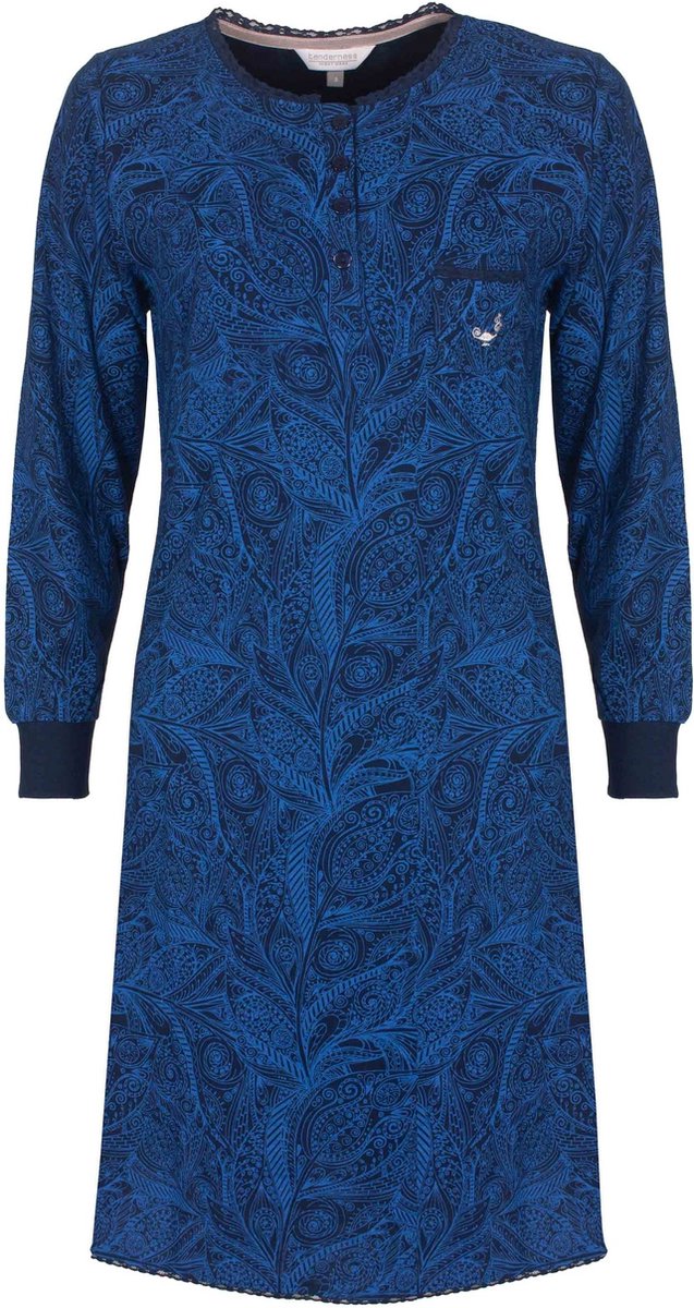 Tenderness Dames Nachthemd - Geprint Dessin - Diep Blauw - Maat S