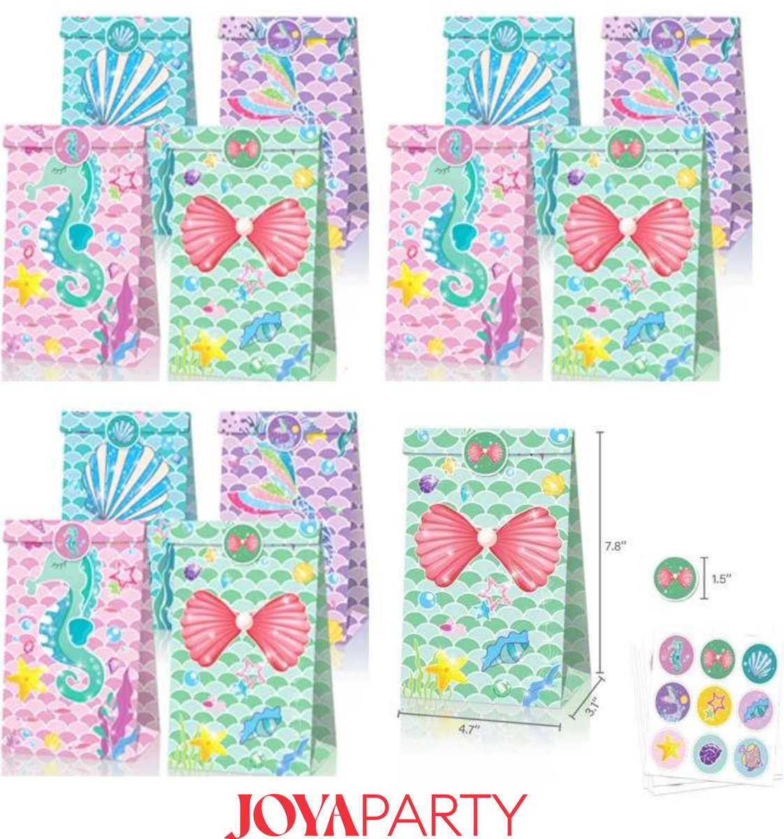 Joya Party® Uitdeel zakjes Mermaid | Uitdeelzakjes 12 Stuks | Traktatie zakjes voor Uitdeelcadeautjes | Uitdeelzakjes Kinderfeestje | Kinderen | Snoepzakjes