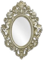 Zilveren spiegel - Klassieke afwerking met engels - Polyresin, ovaal - 48,8 cm hoog