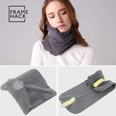 Framehack Zacht Travel Pillow Reiskussen - Neksteun Nek Support - Nekkussen - inclusief 3D slaapmasker & oordopjes –  Grijs