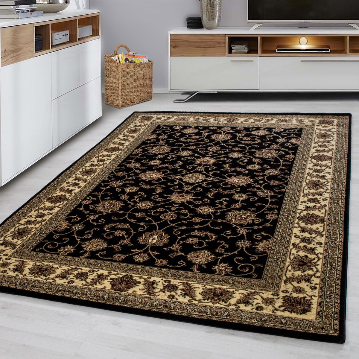 Muratap Marrakesh Nimrud Oosters Vloerkleed Zwart – Laagpolig Tapijt- 120x170 CM