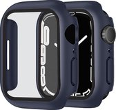 MDblue® - Screenprotector - Case - Hoesje - geschikt voor Apple Watch Series 7 - Apple Watch Series 8 - 45 mm - 9H Gehard Glas - Donker Blauw