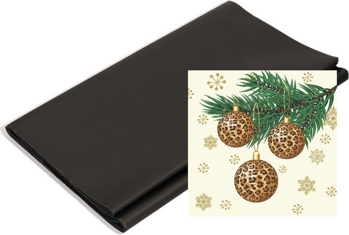 Kerst thema tafel set met luipaard print zwart