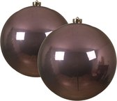 2x stuks kunststof kerstballen lila paars - 14 cm - glans - Onbreekbare plastic kerstballen