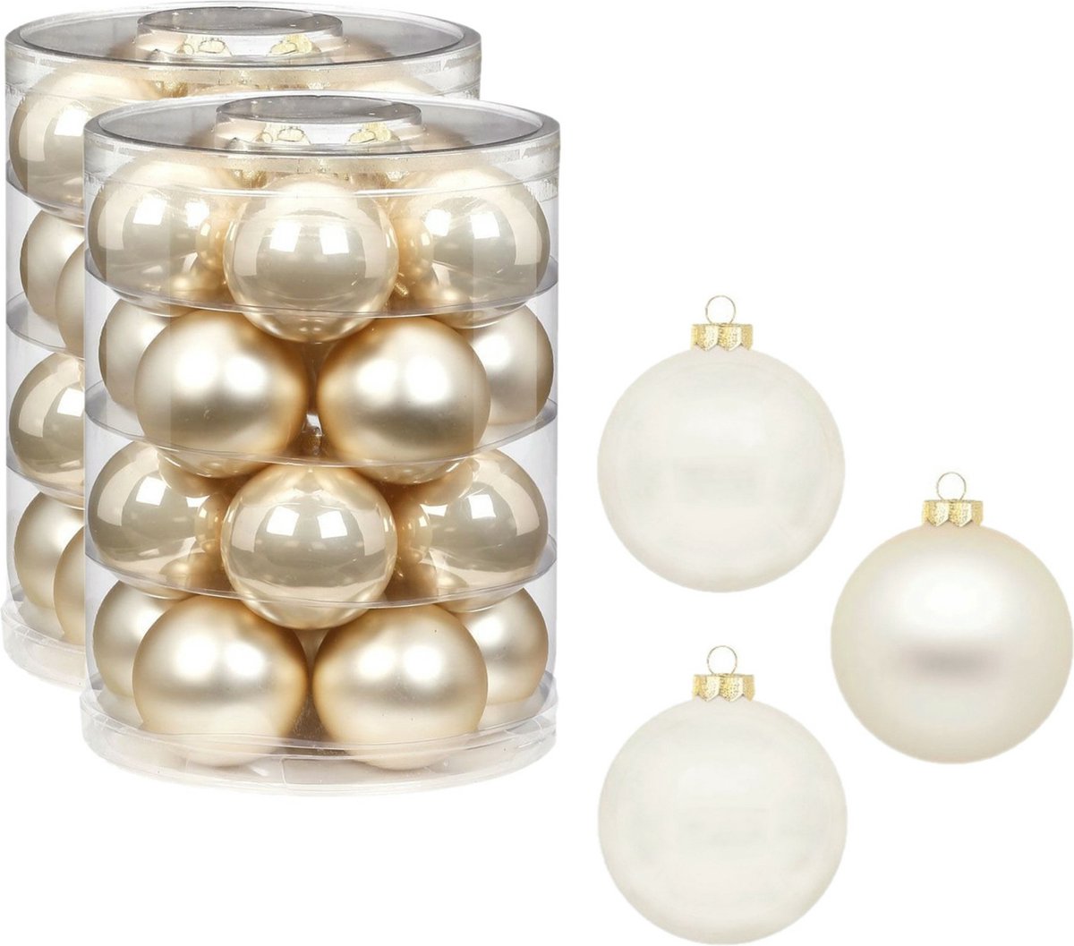 40x stuks glazen kerstballen champagne mix 6 cm glans en mat - Kerstboomversiering/kerstversiering