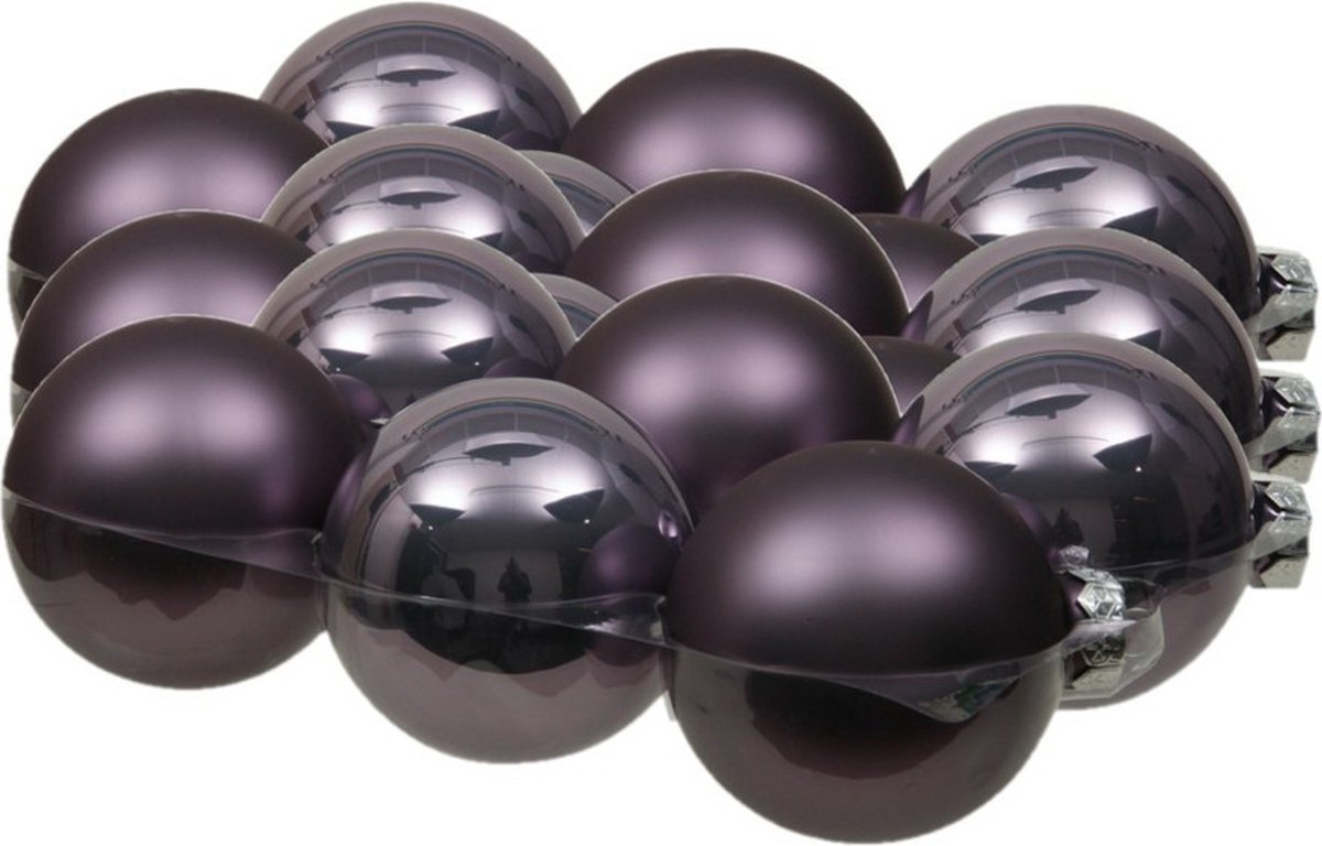 18x stuks kerstversiering kerstballen lila paars van glas - 8 cm - mat/glans - Kerstboomversiering