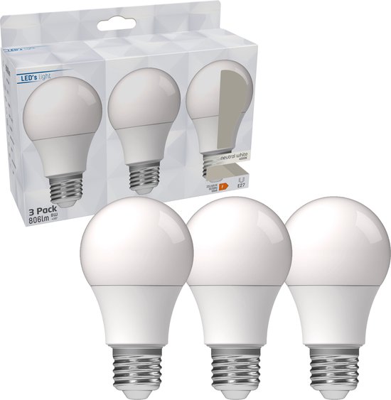 ProLong LED Lamp E27 - Koud wit licht 4000K - 8W (60W) - A60 Peertje lampen | bol.com
