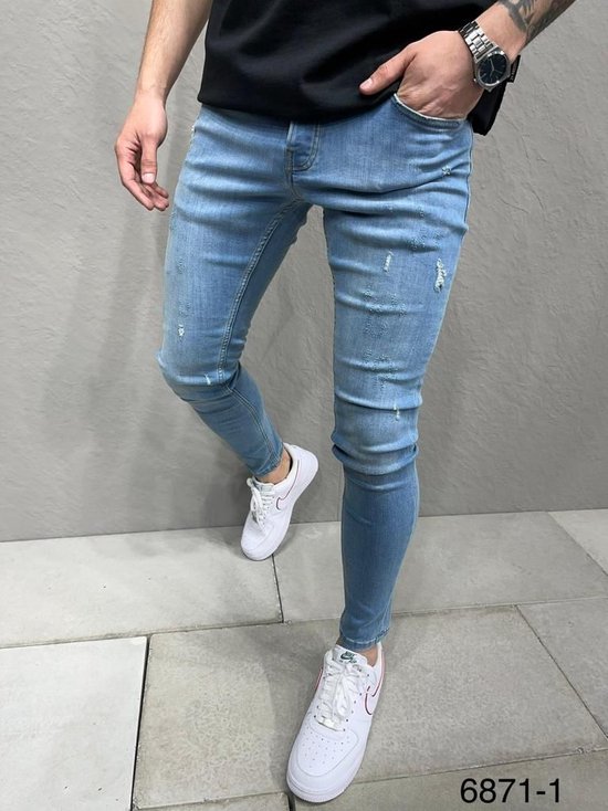 Mannen Stretchy Ripped Skinny Jeans Hole Slim Fit Denim Hoge Kwaliteit Jeans - W38
