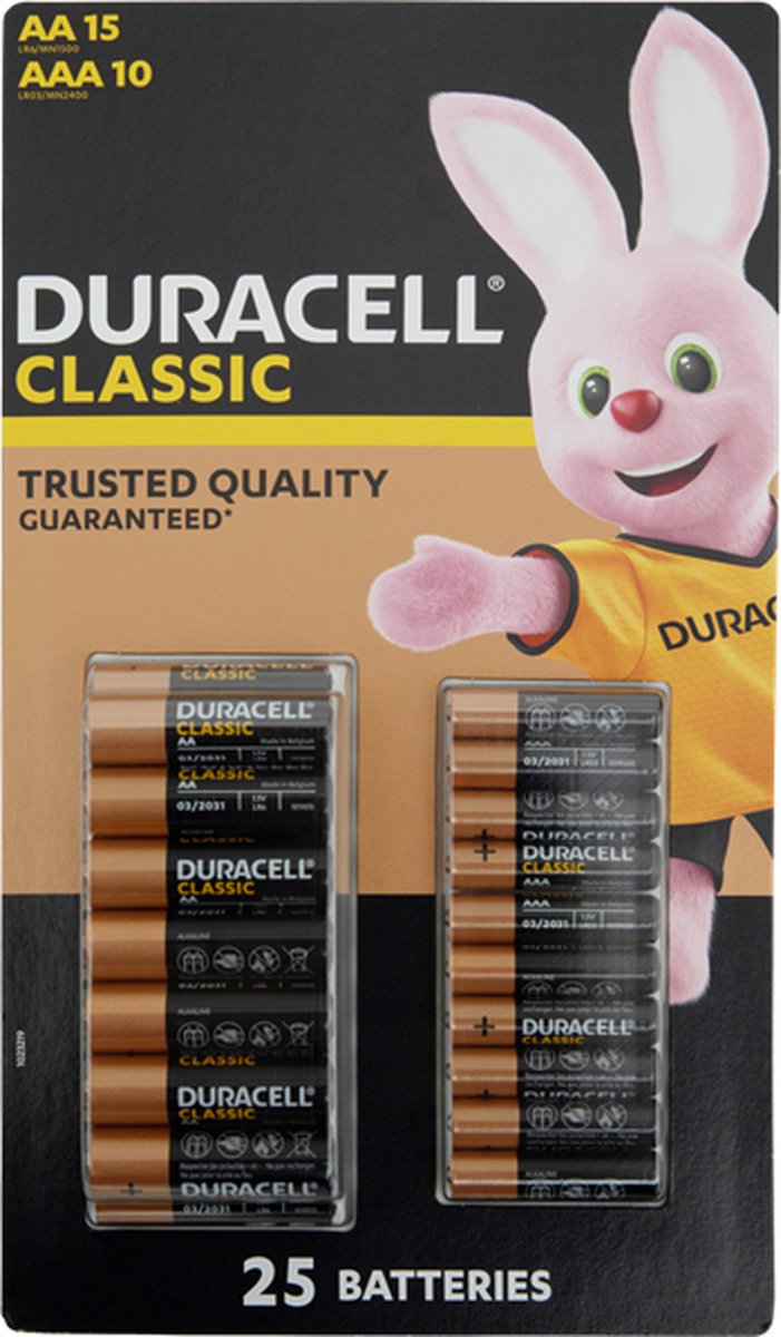 25 Batterijen | 15 AA - 10 AAA | Alkaline - Batteries Duracell Classic