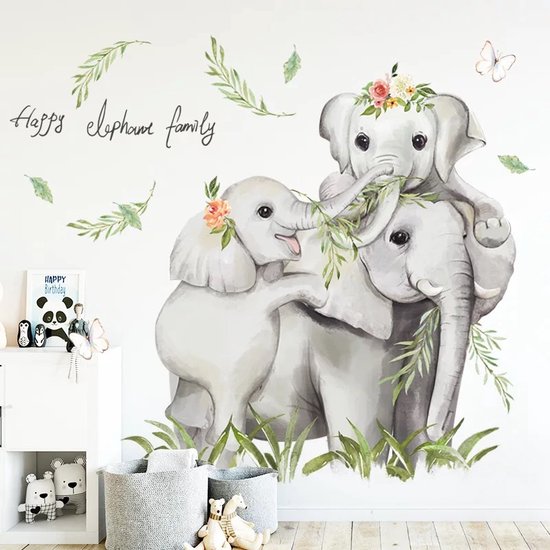 Merkloos - muursticker - safari - olifant - kinderkamer decoratie - wanddecoratie