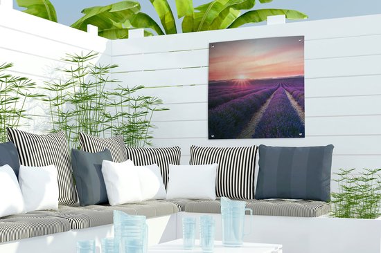 Tuinposter - Lavendel - Bloemen - Paars - Tuin - 50x50 cm - Tuinschilderij - Schuttingdoek - Tuindecoratie