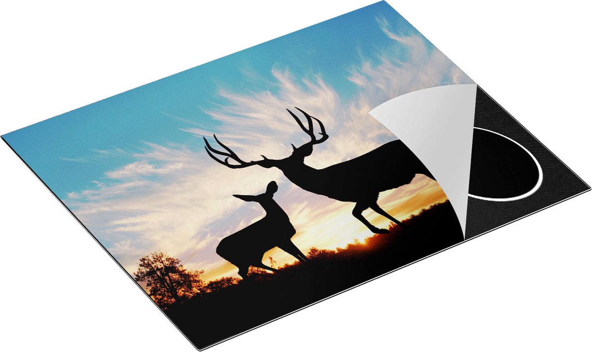 Chefcare Inductie Beschermer Herten Silhouet bij Zonsondergang - 65x50 cm - Afdekplaat Inductie - Kookplaat Beschermer - Inductie Mat