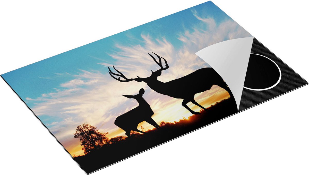 Chefcare Inductie Beschermer Herten Silhouet bij Zonsondergang - 78x52 cm - Afdekplaat Inductie - Kookplaat Beschermer - Inductie Mat
