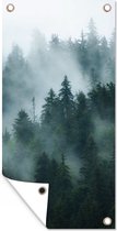 Poster de Jardin - Brouillard - Arbres - Forêt - 100x200 cm - Poster Clôture - Toile de Jardin Nature