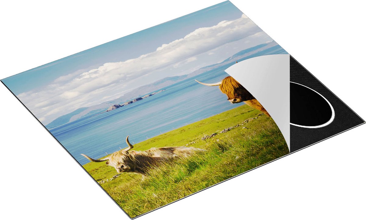 Chefcare Inductie Beschermer Twee Schotse Hooglanders bij een Meer - 60x55 cm - Afdekplaat Inductie - Kookplaat Beschermer - Inductie Mat