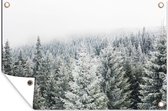 Tuinposter - Tuinschilderij bos - Bos - Winter - Sneeuw - Tuindecoratie - Tuindoek - Bomen - Natuur - 120x80 cm