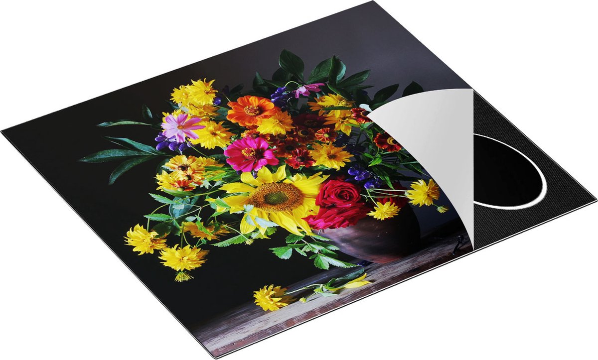 Chefcare Inductie Beschermer Vaas met Verschillende Bloemen - 60x50 cm - Afdekplaat Inductie - Kookplaat Beschermer - Inductie Mat