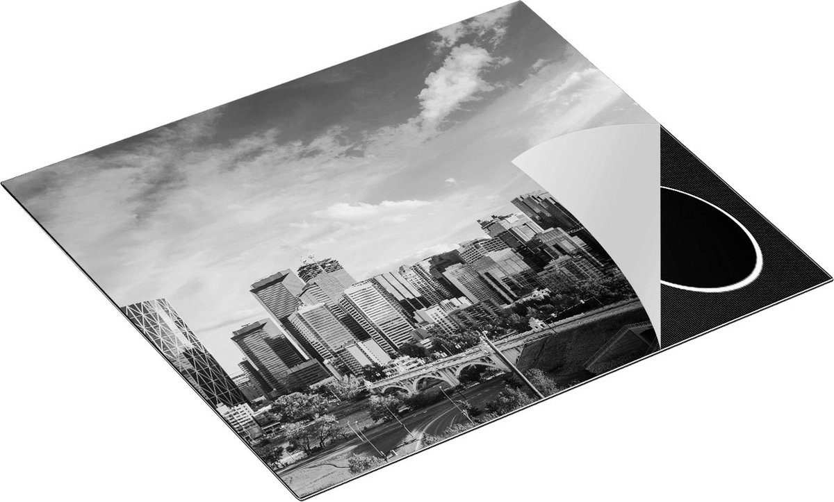 Chefcare Inductie Beschermer Skyline Calgary Stad in Canada - Zwart Wit - 60x52 cm - Afdekplaat Inductie - Kookplaat Beschermer - Inductie Mat