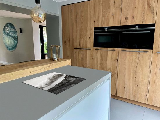 Chefcare Inductie Beschermer Locomotief Trein met Rook Wolken - Zwart Wit - 59x52 cm - Afdekplaat Inductie - Kookplaat Beschermer - Inductie Mat