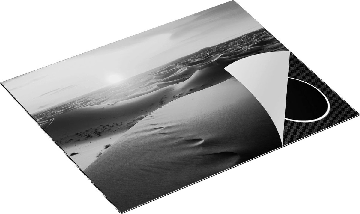 Chefcare Inductie Beschermer Woestijn in de Sahara bij Zonsondergang - Zwart Wit - 65x50 cm - Afdekplaat Inductie - Kookplaat Beschermer - Inductie Mat