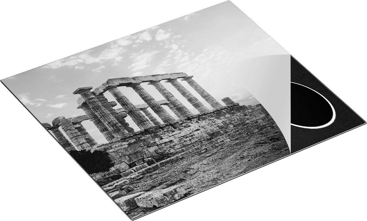Chefcare Inductie Beschermer Tempel van Poseidon in Athene, Griekenland - Zwart Wit - 60x55 cm - Afdekplaat Inductie - Kookplaat Beschermer - Inductie Mat