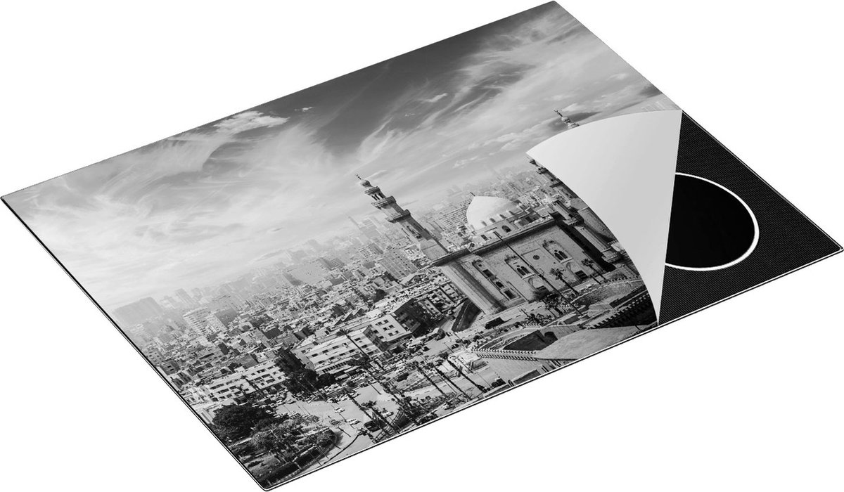 Chefcare Inductie Beschermer Moskee in Cairo, Egypte - Zwart Wit - 70x50 cm - Afdekplaat Inductie - Kookplaat Beschermer - Inductie Mat