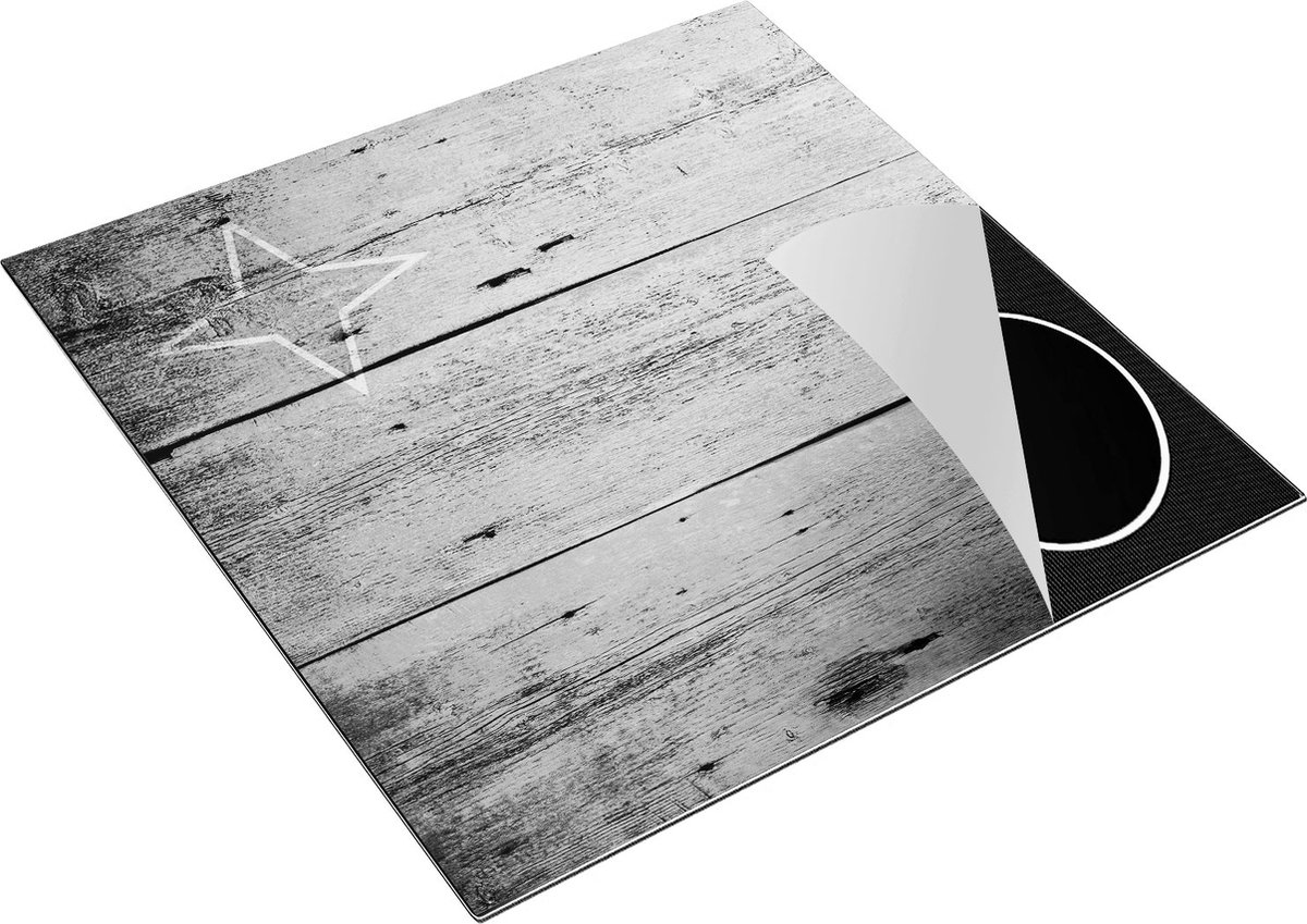 Chefcare Inductie Beschermer Aruba Vlag op Hout - Zwart Wit - 78x78 cm - Afdekplaat Inductie - Kookplaat Beschermer - Inductie Mat