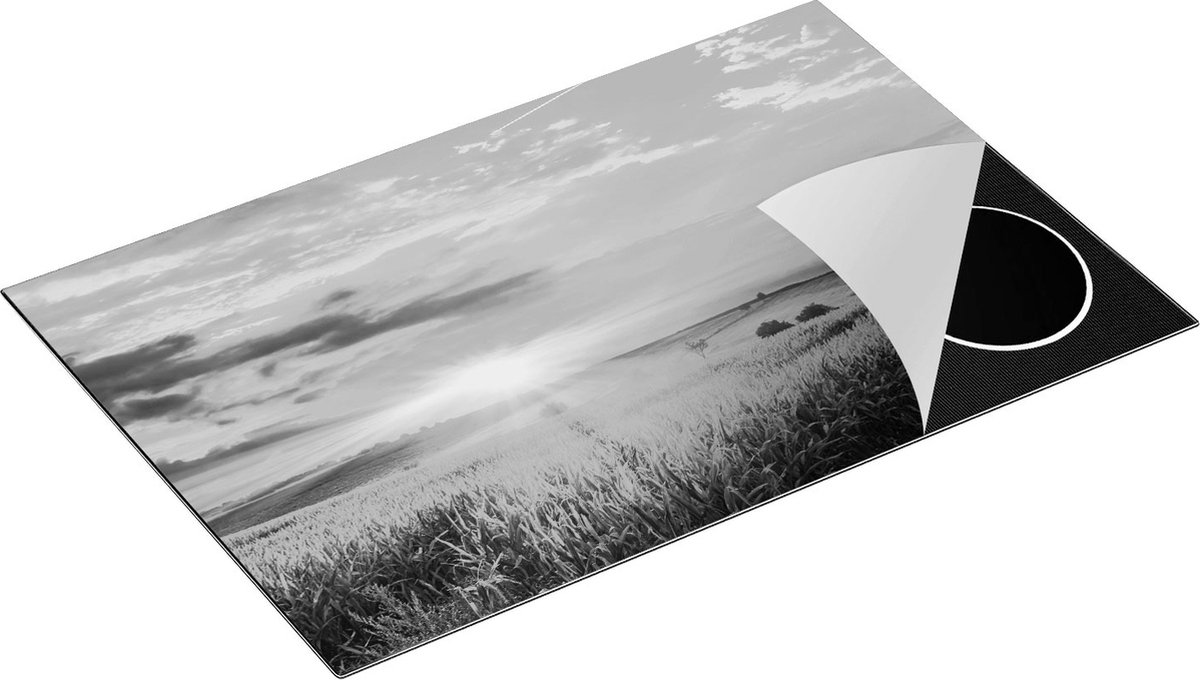 Chefcare Inductie Beschermer Zonsopgang op het Maïsveld - Zwart Wit - 78x52 cm - Afdekplaat Inductie - Kookplaat Beschermer - Inductie Mat