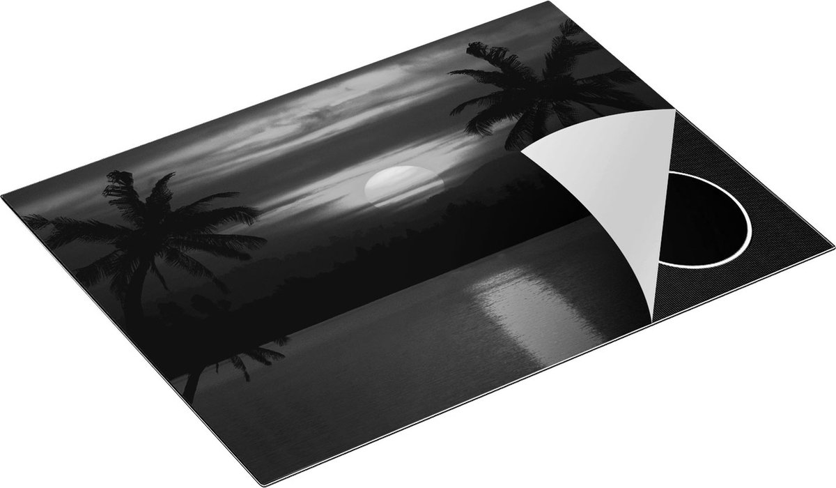 Chefcare Inductie Beschermer Zonsondergang op het Strand met Palmbomen - Zwart Wit - 70x52 cm - Afdekplaat Inductie - Kookplaat Beschermer - Inductie Mat
