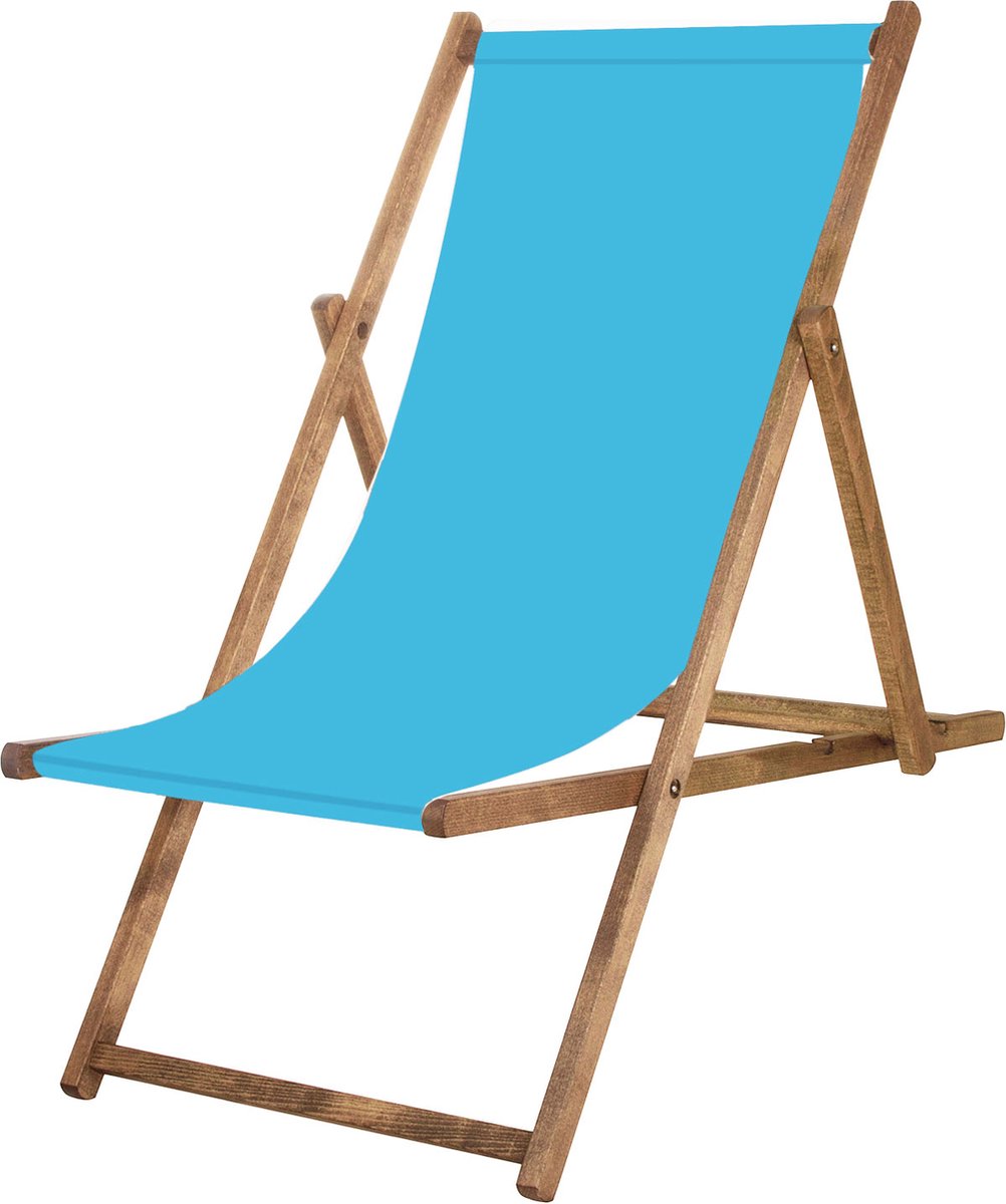 Springos Houten Ligstoel | Strandstoel | Ligstoel | Verstelbaar | Beukenhout | Handgemaakt | Blauw
