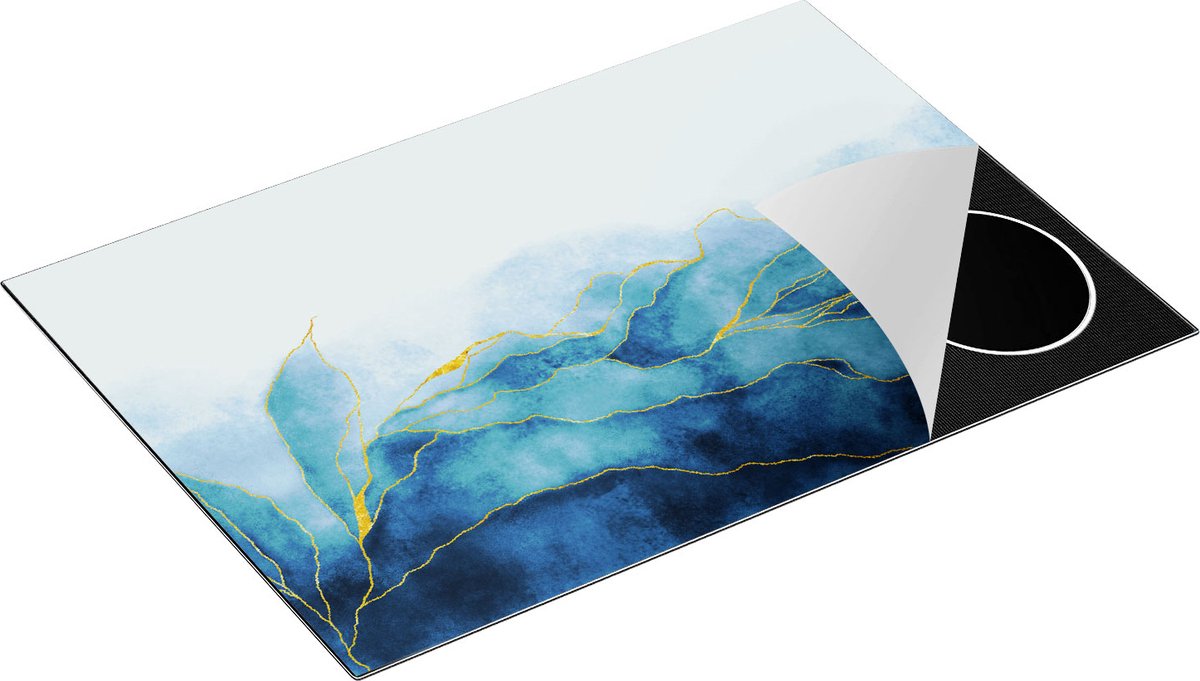 Chefcare Inductie Beschermer Abstracte Kunst - Blauw Wit Marmer - 76x51,5 cm - Afdekplaat Inductie - Kookplaat Beschermer - Inductie Mat