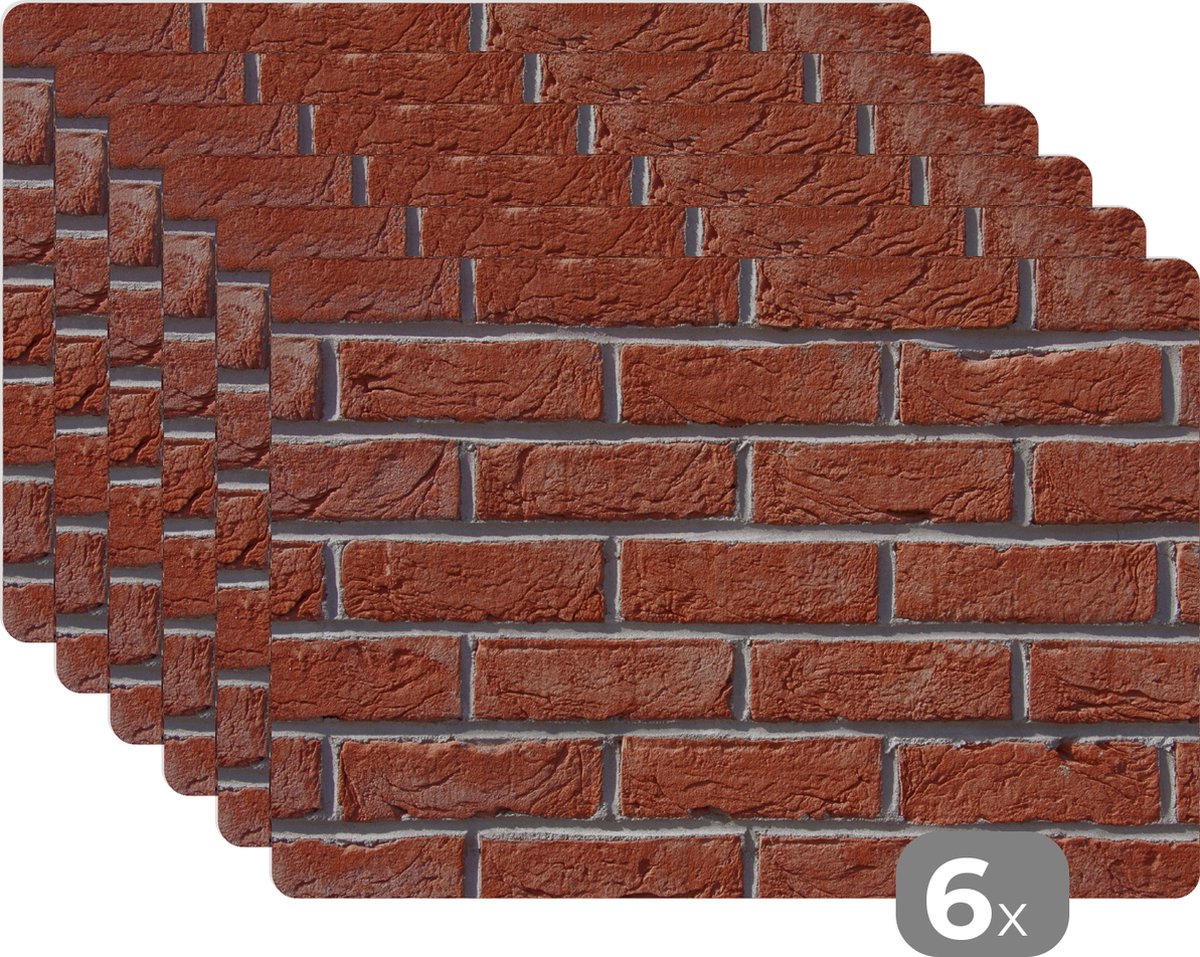 Placemats - Vintage - Tafelonderlegger - Muur - Baksteen - Placemat - Onderlegger -45x30 cm - 6 stuks