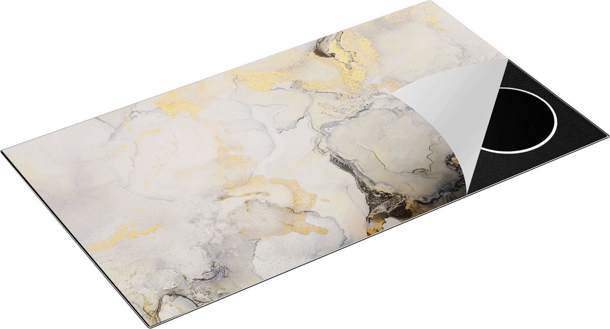 Chefcare Inductie Beschermer Abstracte Kunst - Zwart Grijs Goud - 95x55 cm - Afdekplaat Inductie - Kookplaat Beschermer - Inductie Mat