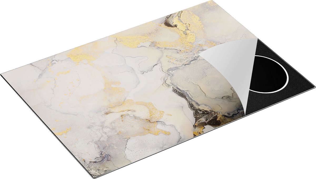 Chefcare Inductie Beschermer Abstracte Kunst - Zwart Grijs Goud - 75x50 cm - Afdekplaat Inductie - Kookplaat Beschermer - Inductie Mat