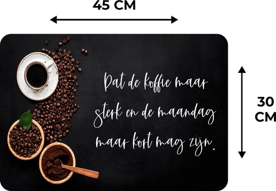Set de table - Napperons de table plastique - Cuisine - Que le café soit fort - Café - Espresso - 45x30 cm - 6 pièces - Résistant à la chaleur - Antidérapant - Coussin - Amovible