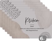 Placemat - Placemats kunststof - Spreuken - Keuken definitie - Quotes - Kitchen - Woordenboek - 45x30 cm - 6 stuks - Hittebestendig - Anti-Slip - Onderlegger - Afneembaar