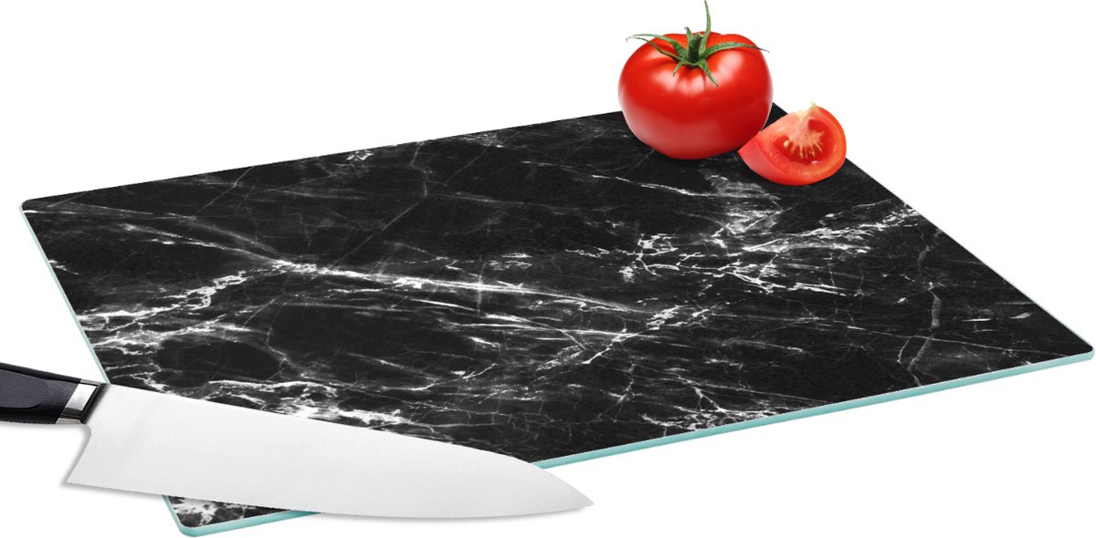 Glazen Snijplank - 39x28 - Zwart - Wit - Marmer - Luxe - Snijplanken Glas